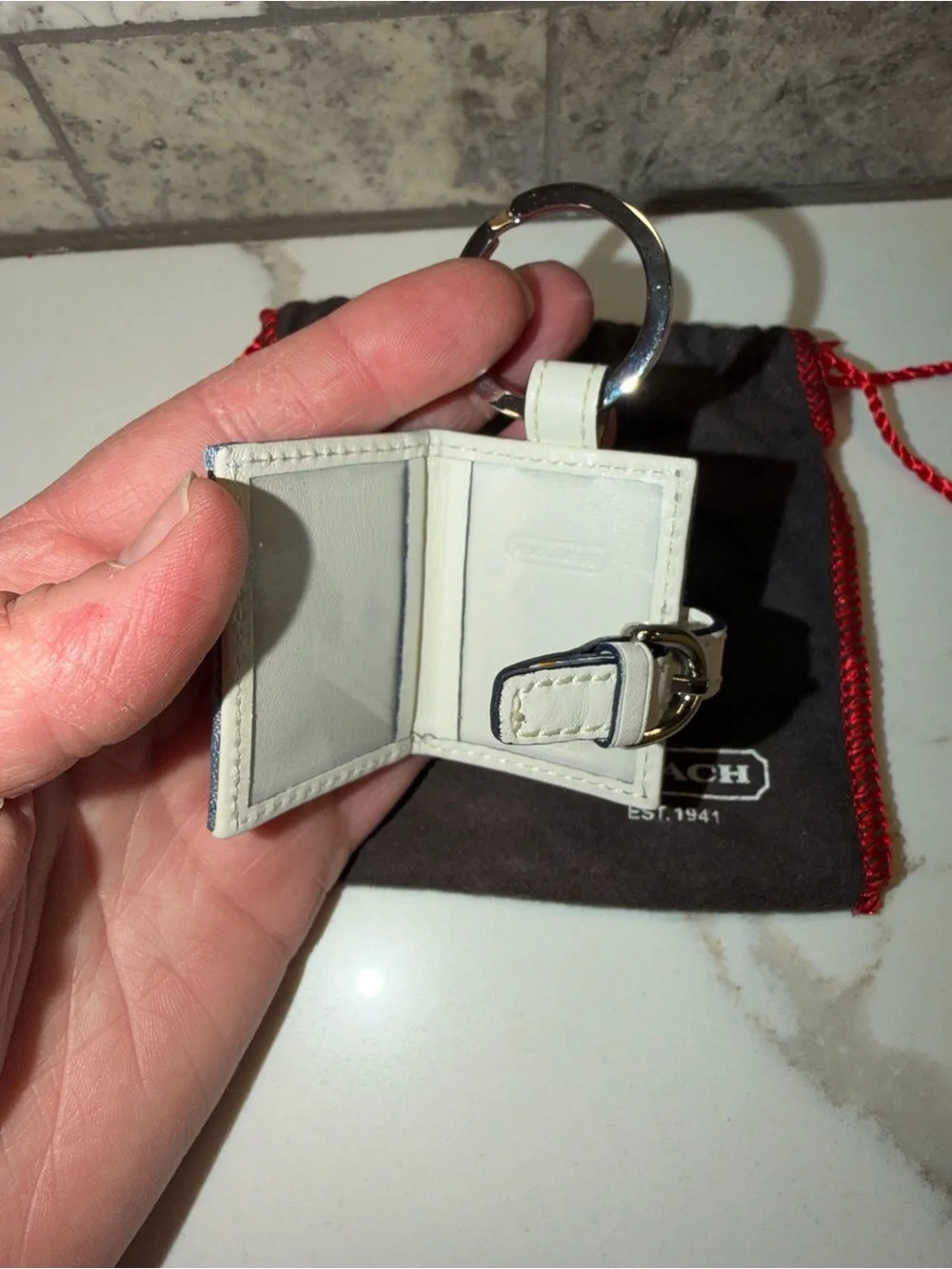 Coach Rare! Photo Book Key/Bag Charm in Blue and white with a vintage dustbag